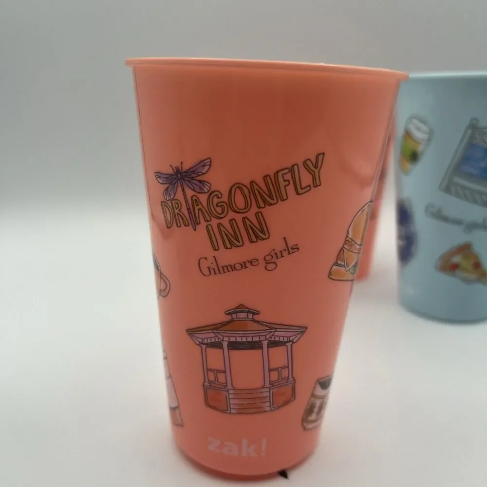 Zak - Gilmore Girls 4 Pack Cups Blue 16.5oz no lids Luke's Dragonfly Inn
